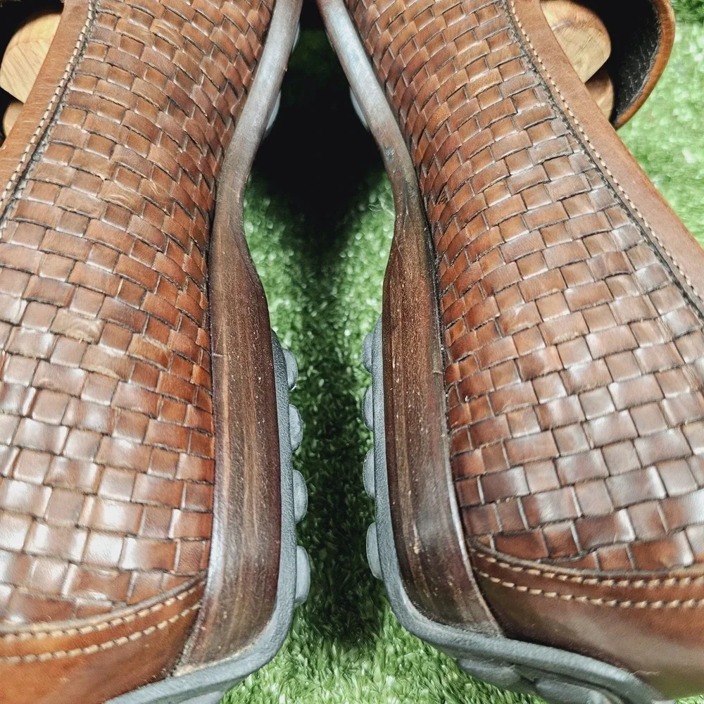 Bragano Brown Leather Slip On Woven Penny Loafer Dress Shoes Mens Size 10 M‎
